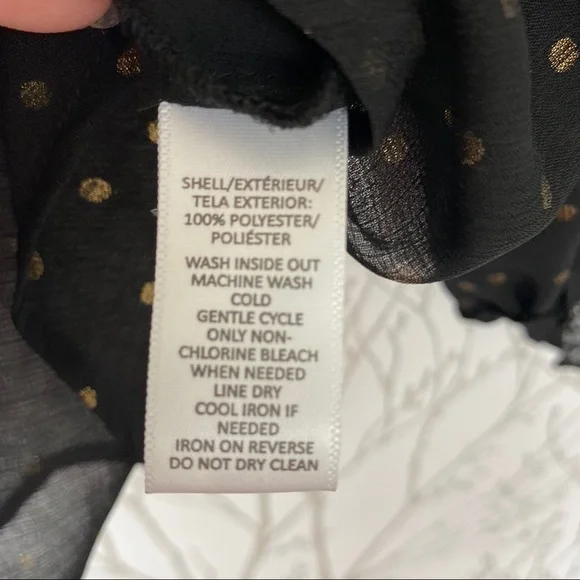 LOFT Sheer Black & Gold Dot Peasant Blouse Ruffle - Picture 6 of 8